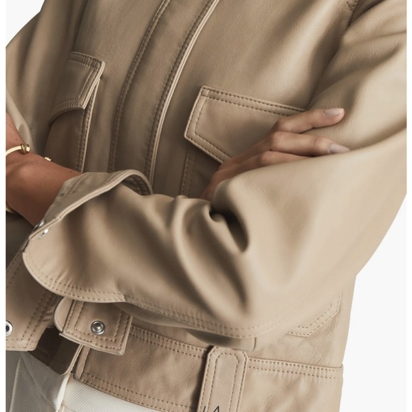 Reiss Kaja Leather Jacket in Neutral size 8 NWT - Picture 3 of 10